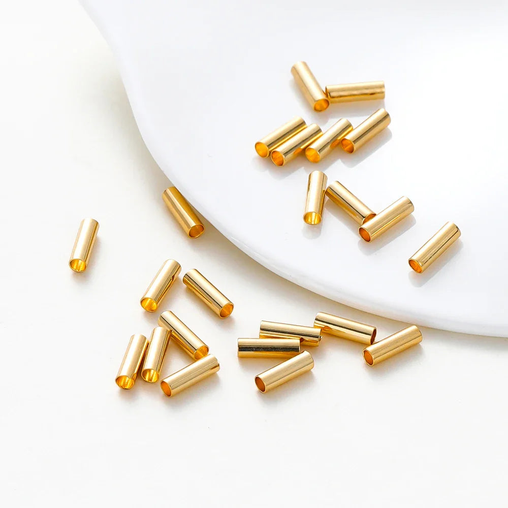 100pcs14K 18K Gold Plated Brass Noodle Tube Cylinder Straight Beads 5 6 7mm Spacer Loose Beads For DIY Bracelet Jewelry Making Vera Lux