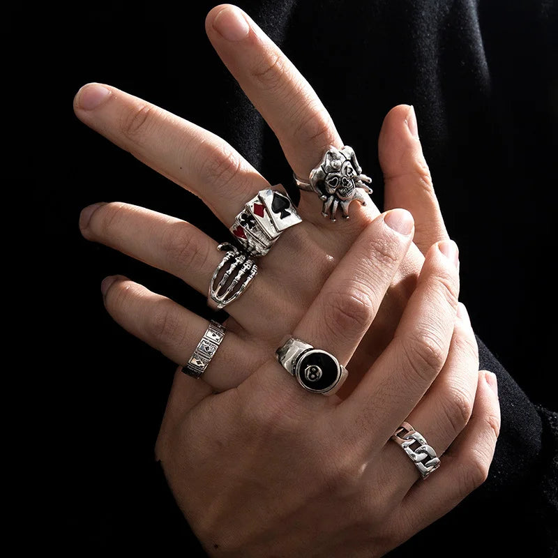 Punk Gothic Skeleton Unisex Ring Set Grunge Butterfly Frog Woman Man Jewelry Hip Hop Party Street Ring 2024 New Jewelry Gift Vera Lux