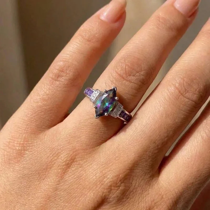 925 Sterling Silver Special Marquise Shape Shiny Purple CZ Prong Setting Fashion Party Rings for Women Jewelry Gift Vera Lux