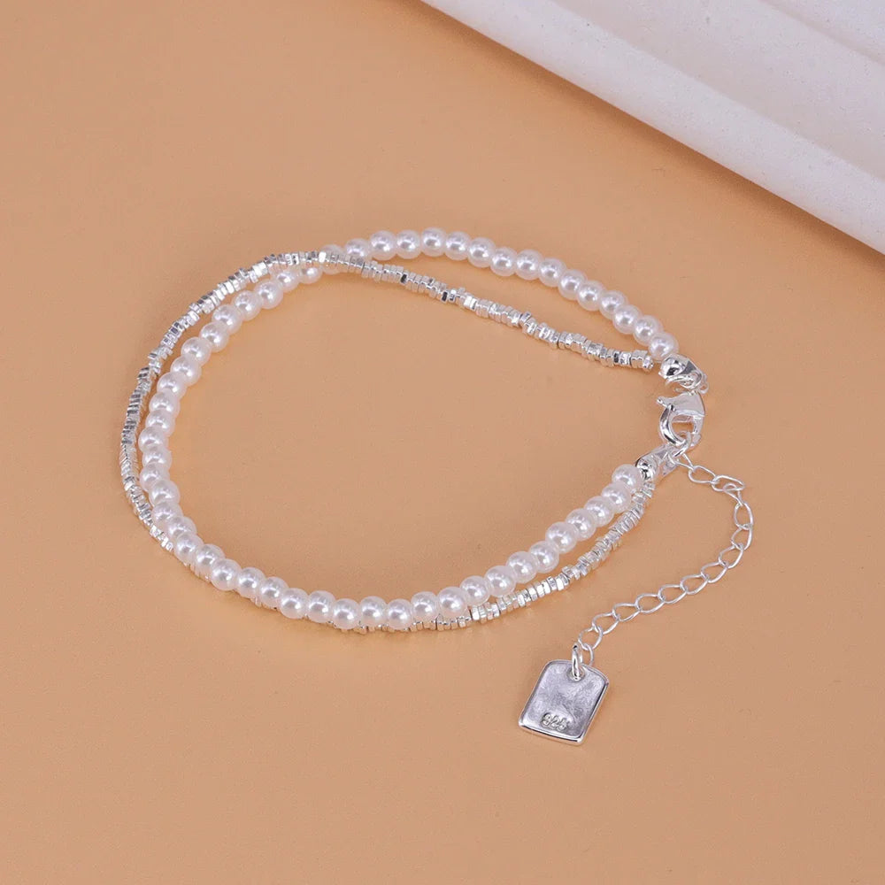 VENTFILLE 925 Silver Double Layer Pearl Bracelet for Women Girl Design Bead Korean Jewelry Dropshipping Vera Lux