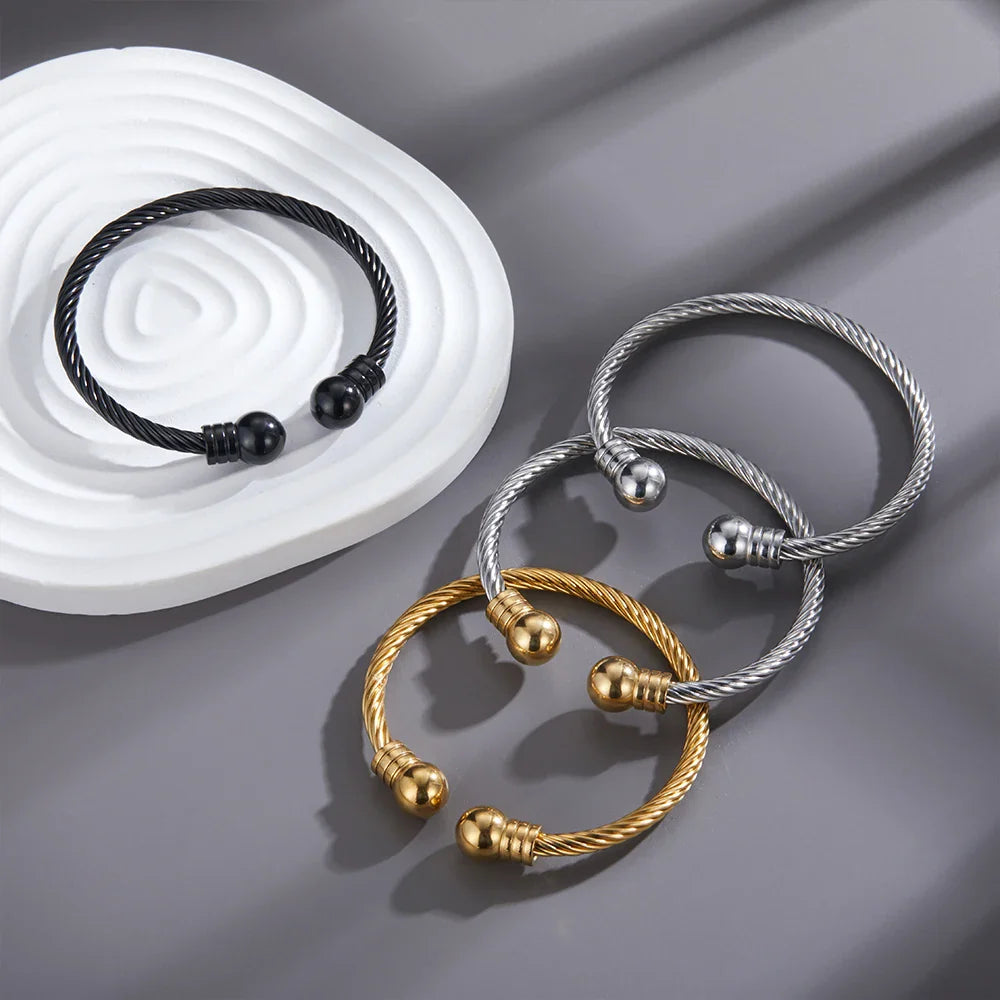 Luxury Stainless Steel Braided Open Men Women Charm Cuff Bracelet Gold Silvery Ball Jewelry Accessories Bracelets Bangles Vera Lux