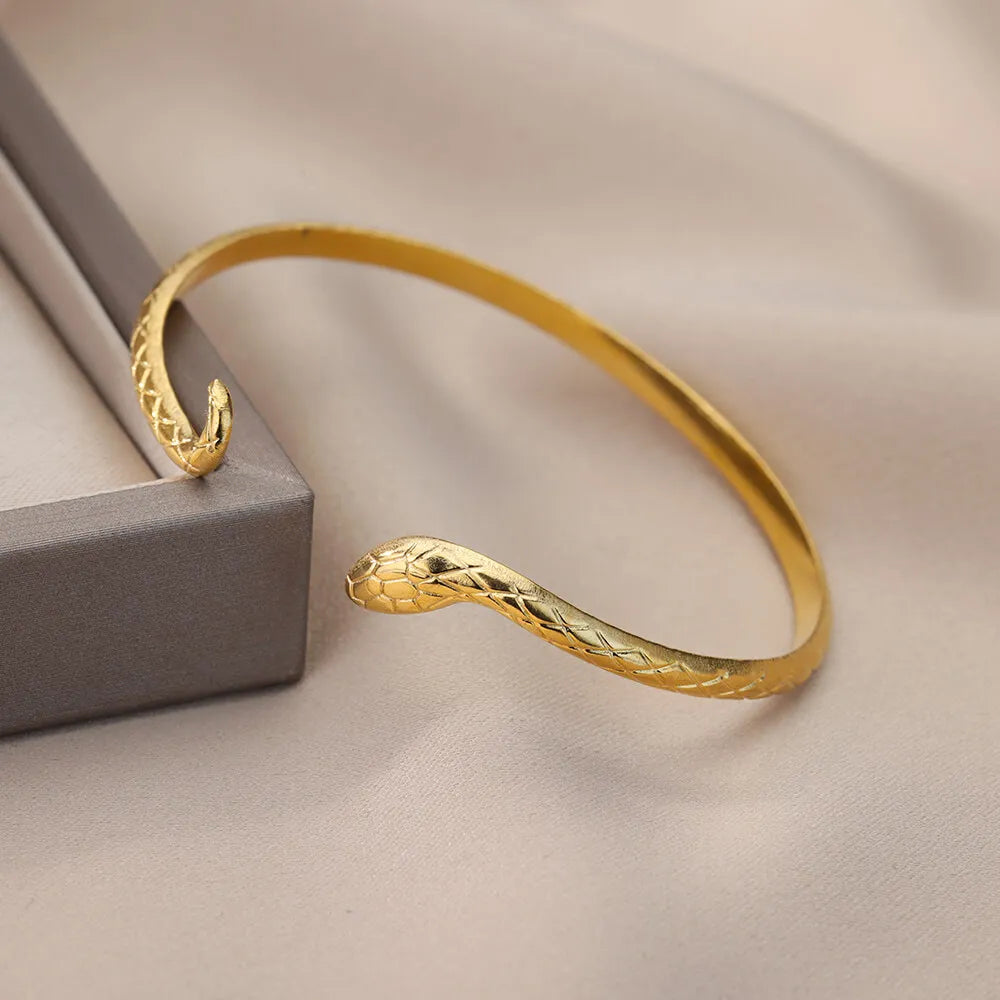 Snake Bangle Bracelet For Women Stainless Steel Opening Gold Plated Opening Bangle Animal Aesthetic Jewelry pulseras mujer Vera Lux