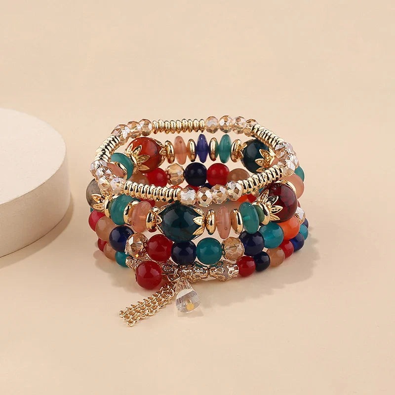 4Pcs New Tassel Charm Beads Bracelet Set For Women Colorful   Glass Beaded Chain Bangle Female Bohemian Jewelry Vera Lux