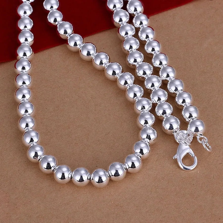 4-10MM Beads Chain 925 Sterling Silver Necklace Exquisite Wedding Luxury Gorgeous Charm Fashion For Women Lady 50cm Jewelry Vera Lux