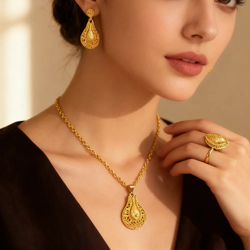 fashion gold jewelry set stainless steel earrings necklaces for women simple Personality gift wedding party Accessories Vera Lux