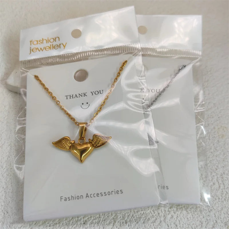 Angel's Wings Heart Rose Daisy 18k Gold Plated Stainless Steel Fashion Pendant Charm Necklaces For Women Vera Lux