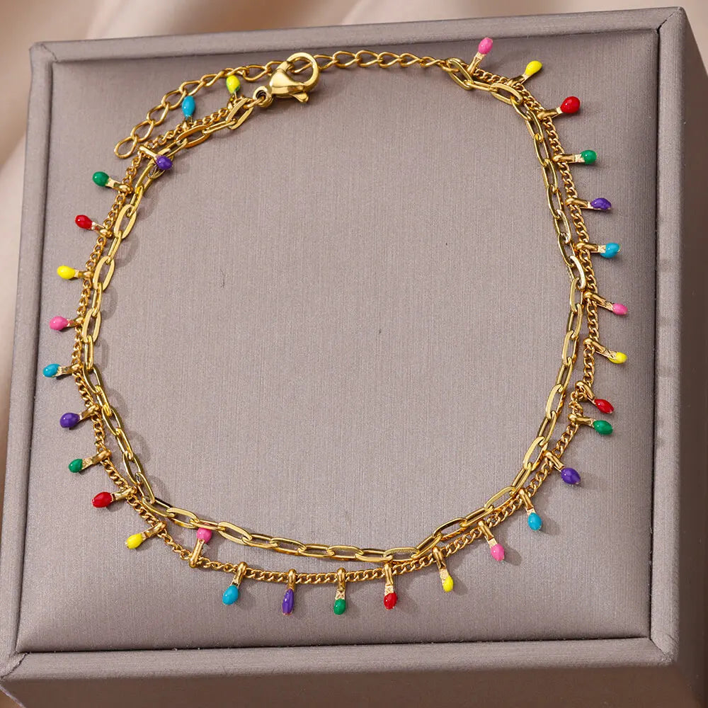 Boho Drops Anklets For Women Gold Color Stainless Steel Anklet Luxury Wedding Aesthetic Jewelry Gift Vera Lux