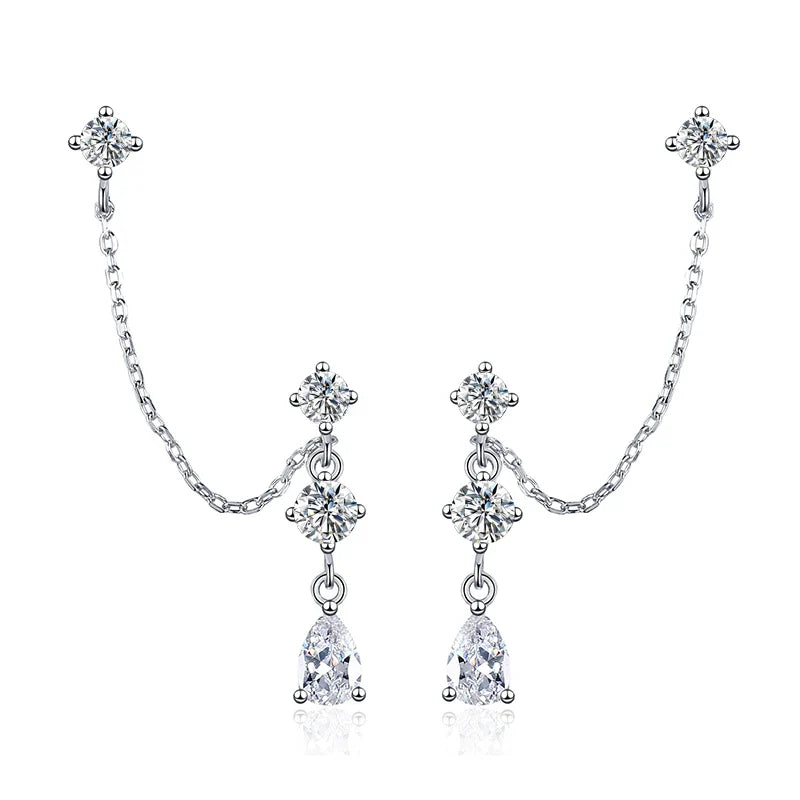 NeeTim Full Moissanite Stud Chain Earrings for Women Sparkling Lab Diamond Earring 925 Sterling Silver Women's Earrings Jewelry Vera Lux