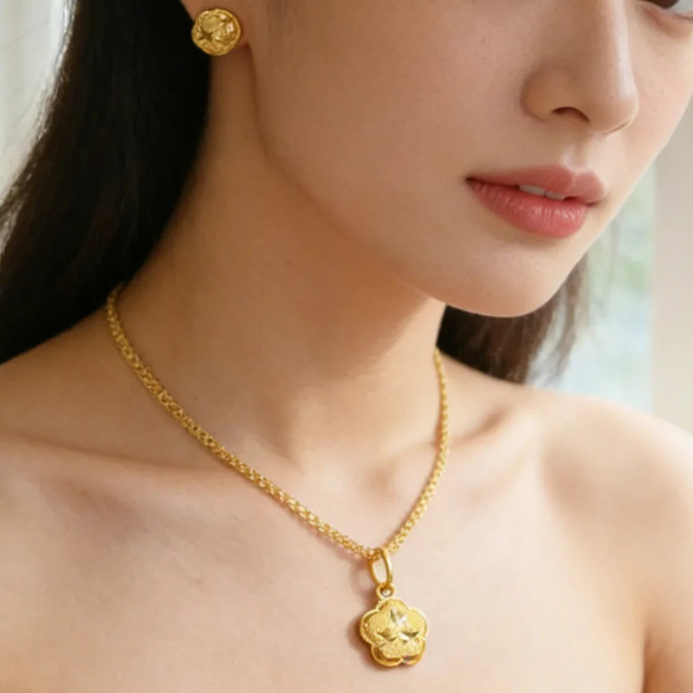 Exquisite Gold Color Jewelry Set for Party Stud Earrings and Pendant Necklace African Bridal Jewelry Set for Engagement Party Vera Lux