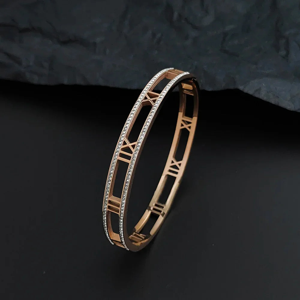 Luxury Crystal Hollow Roman Numeral Bracelets For Women Men Stainless Steel Unisex Bangle Fashion Classic Jewelry Accessories Vera Lux