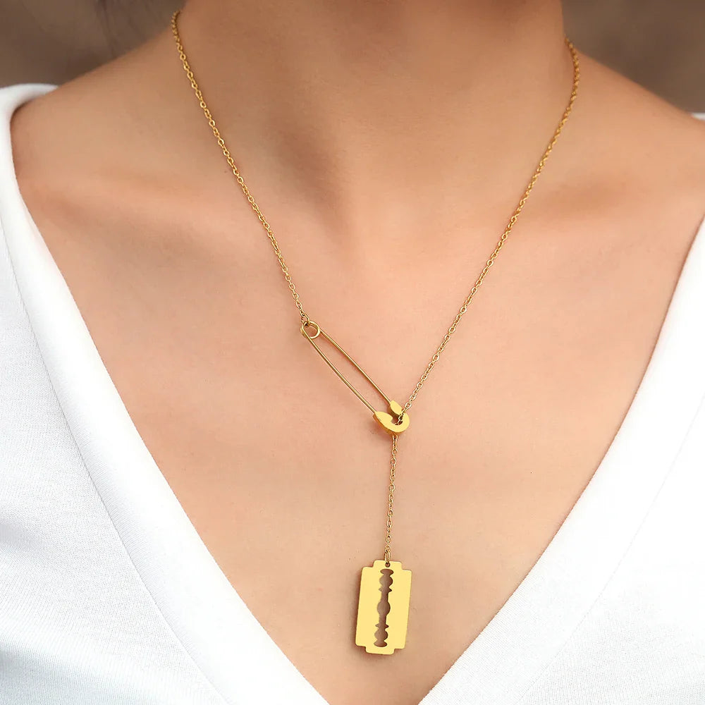 Stainless Steel Necklaces Paperclip Design Gothic Hip Hop Blade Pendants Chains Choker Necklace For Women Jewelry Vera Lux