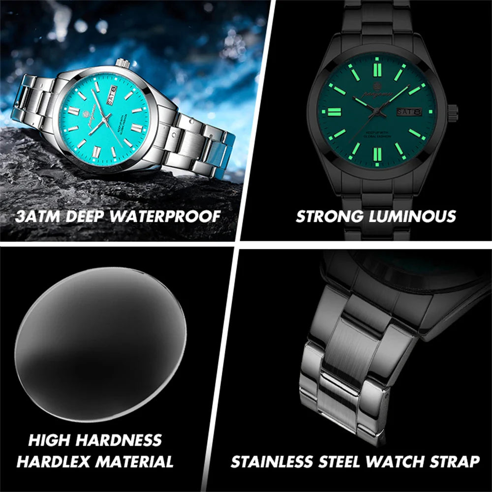 PAAZOMU Top Luxury Man Watch Waterproof Stainless Steel Men Wristwatch Luminous Date Week Fashion Business Quartz Men's Watches Vera Lux