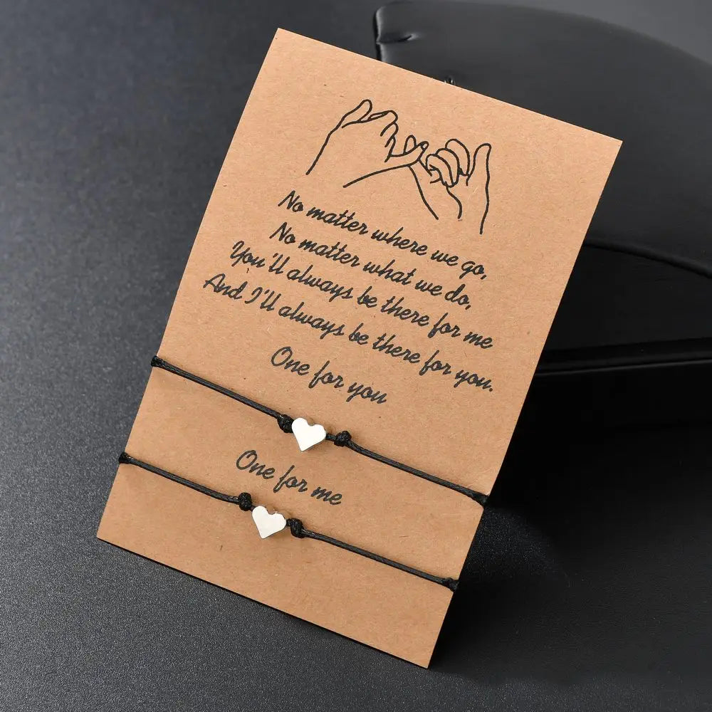 2 PCS Card Sets of Minimalist Casual Style Copper Heart Adjustable Rope Chain Couple Bracelet Jewelry Valentine's Day Gift Vera Lux