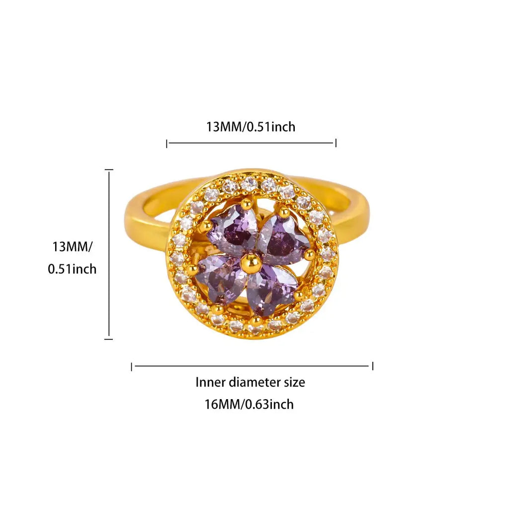 Luxury Zircon Rotable Flower Heart Rings For Women Stainless Steel Gold Color Open Ring 2025 New Fashion Wedding Couple Jewelry Vera Lux