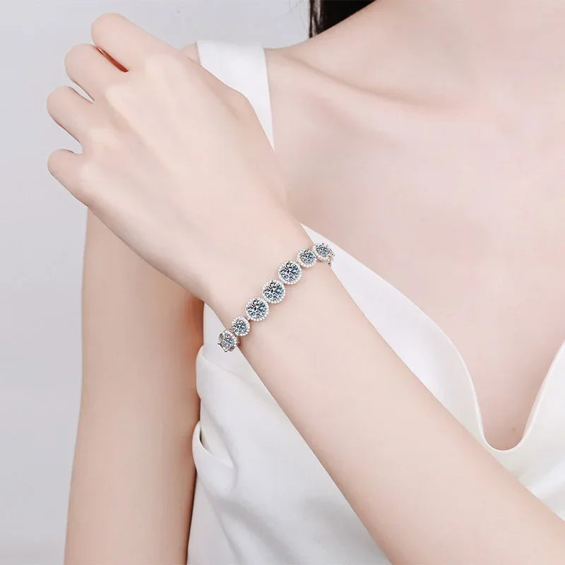 NeeTim D Color Moissanite Tennis Bracelet 925 Sterling Silver with White Gold Plated Shiny Bracelets Chian for Women Wholesale Vera Lux