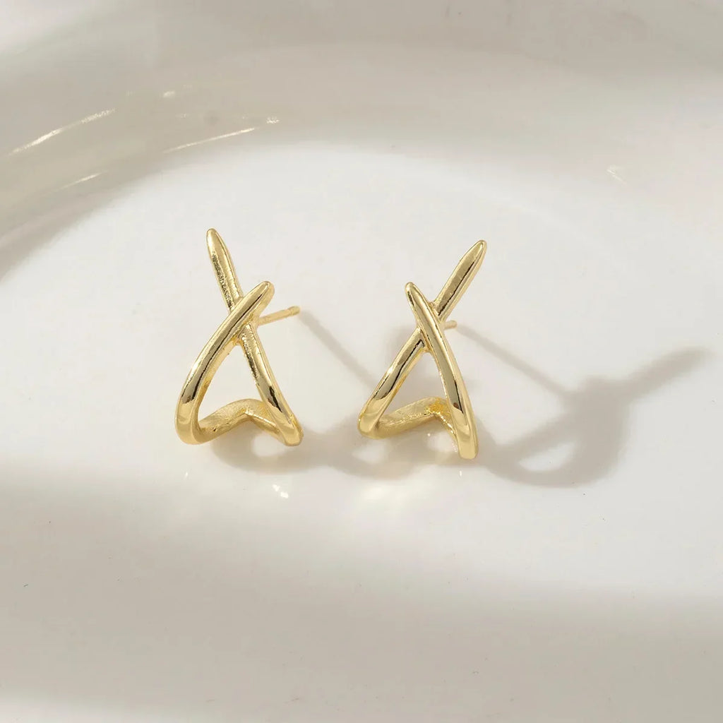 LATS Trendy Gold Color Cross Stud Earrings for Women Dainty Simple Minimalist Earring Fashion Jewelry Party Gifts Wholesale Vera Lux