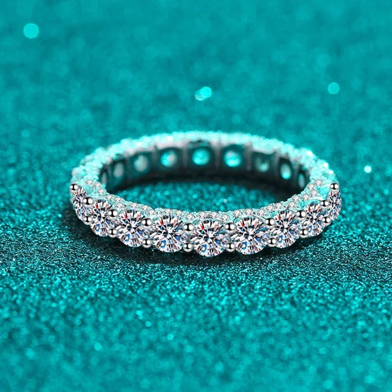 NeeTim 3mm Moissanite Ring Sterling Silver 925 with Gold Plated Wedding Engagement Eternity Band Patry Luxury Jewelry for Women Vera Lux