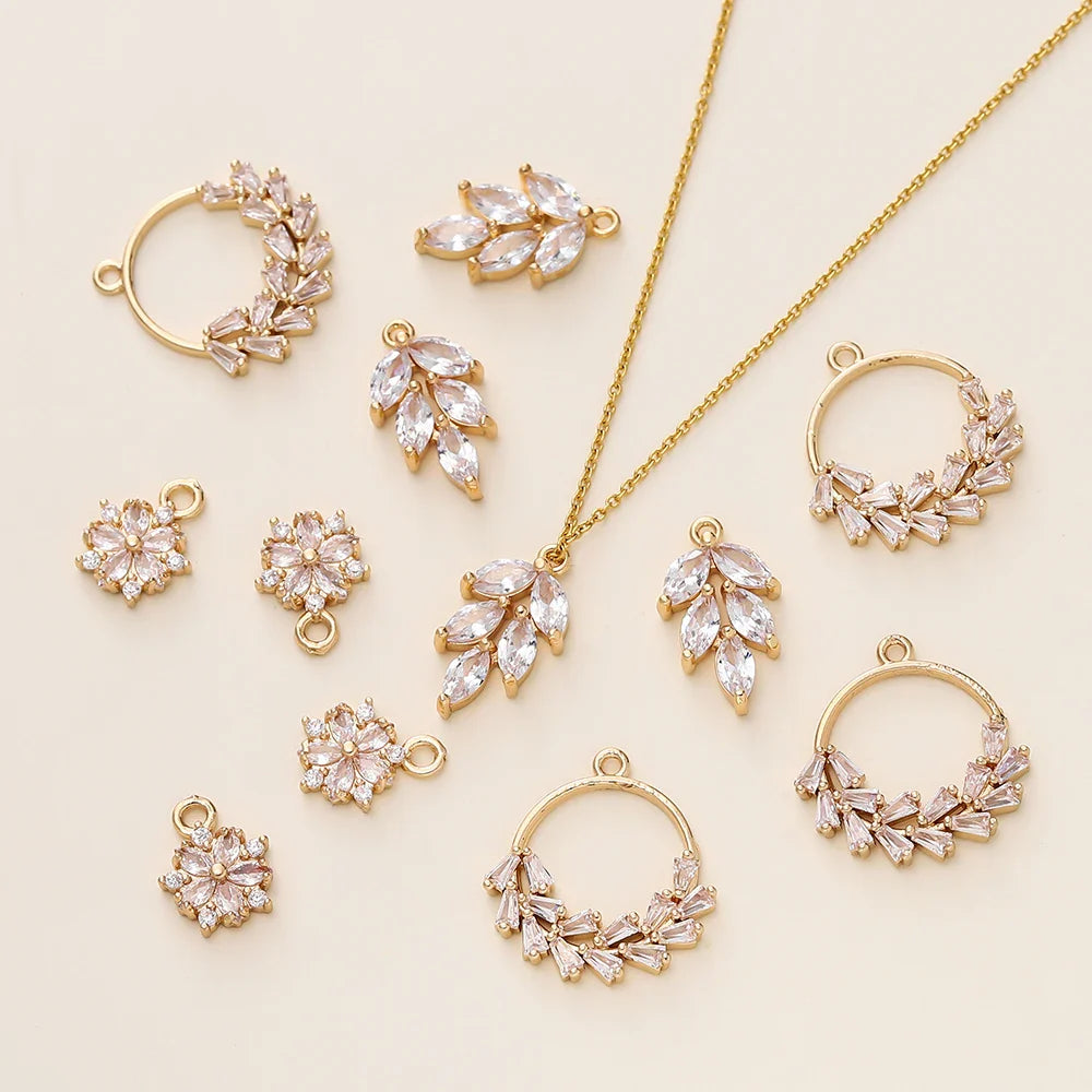 2/4Pcs 18K Gold Color Plated Various Leaves Charms Pendants with Zircon for DIY Necklace Jewelry Making Supplies Accessories Vera Lux