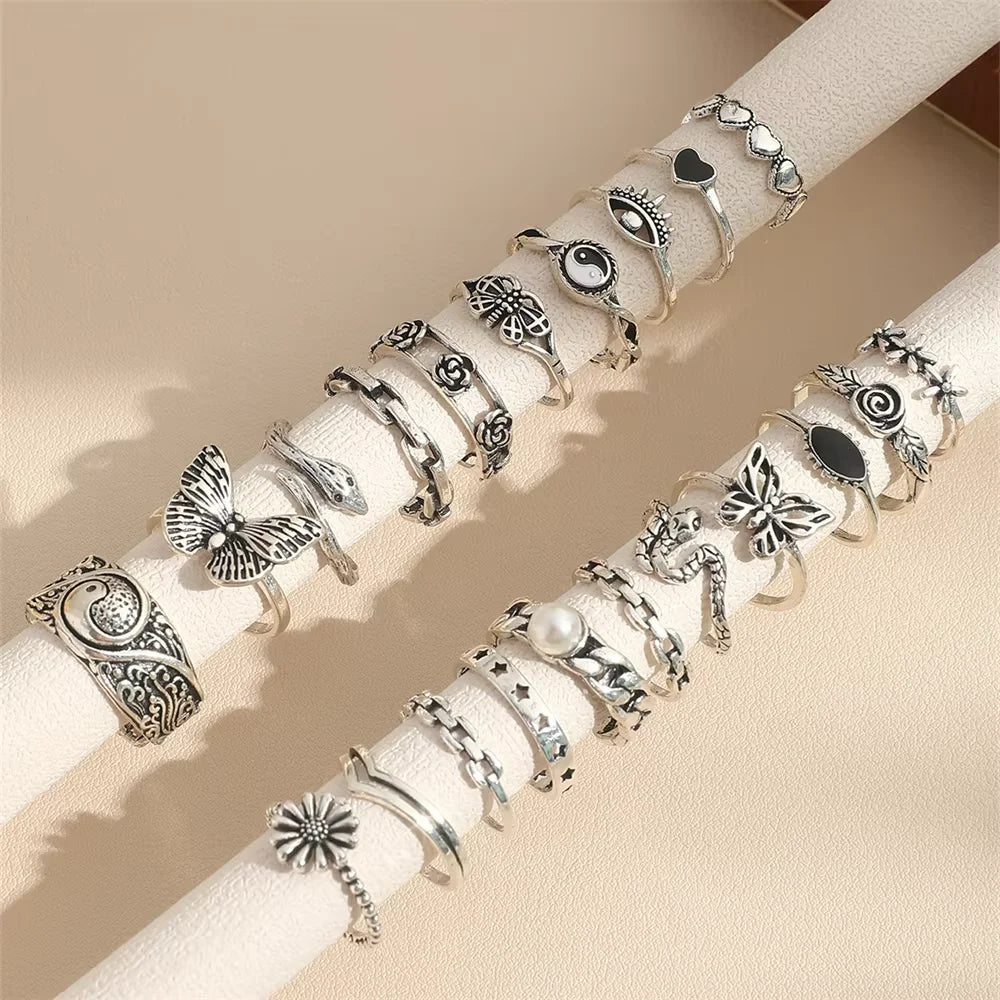 21 Pcs Gothic Rings Set for Women Fashion Simple Snake Butterfly Evil Eye Finger Ring Trendy Punk Jewelry Gifts 2024 New Vera Lux