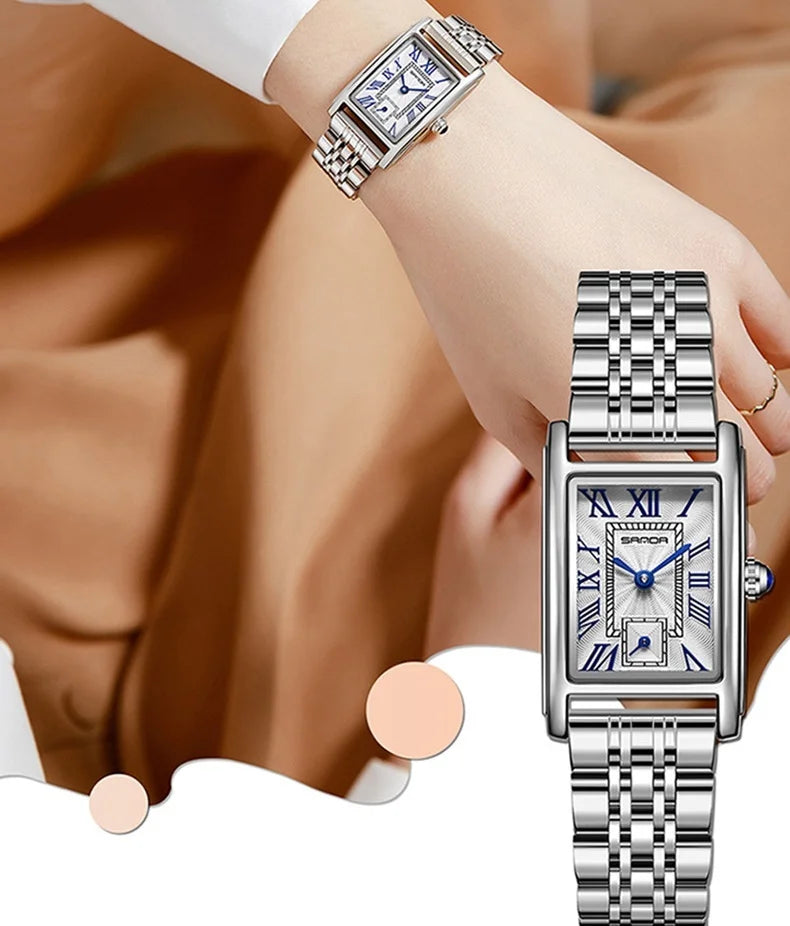 SANDA 1116 New Fashion 2025 Elegant Design Rectangle Dial Water Resistant Quartz Movement Business Women Analog Wrist Watch часы Vera Lux