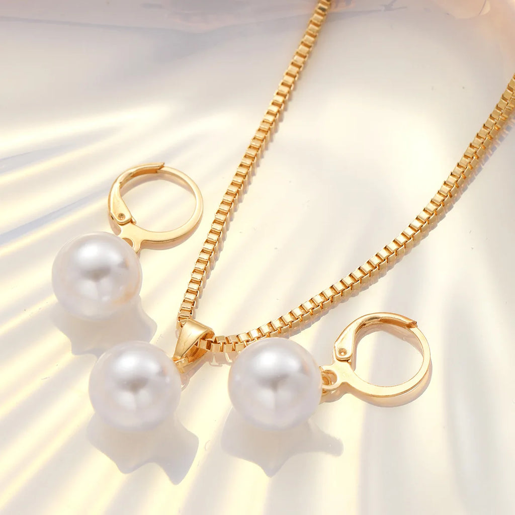 Fashion Pearl Jewelry Set For Women Dangle Earrings Pendant Necklace Simple Dainty Daily Wear Outfit  Party Accessories Vera Lux