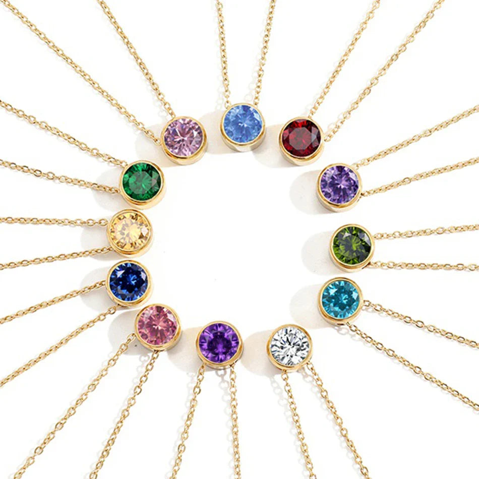 Classic Stainless Steel Necklace Women Designer Luxury Jewelry Gold Color Bride Statement 12 Birthstone Necklace Vera Lux