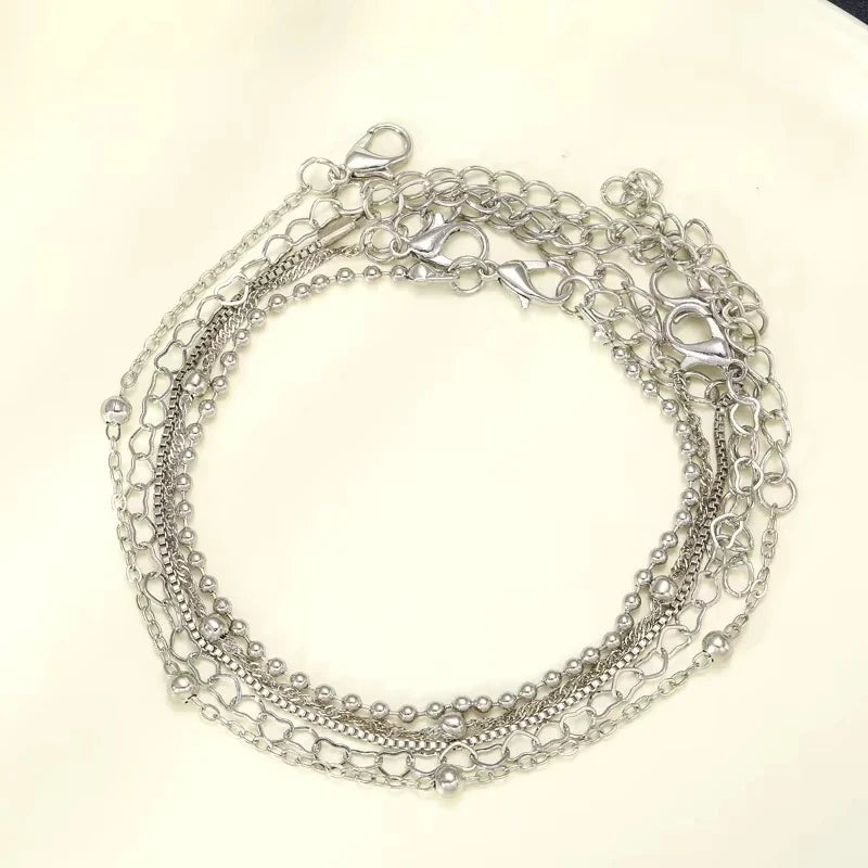 5 Pcs Set Silver Color Chain Bead Bracelets for Women Simple Elegant Vacation Beach Party Casual Jewelry Versatile Daily Wear Vera Lux