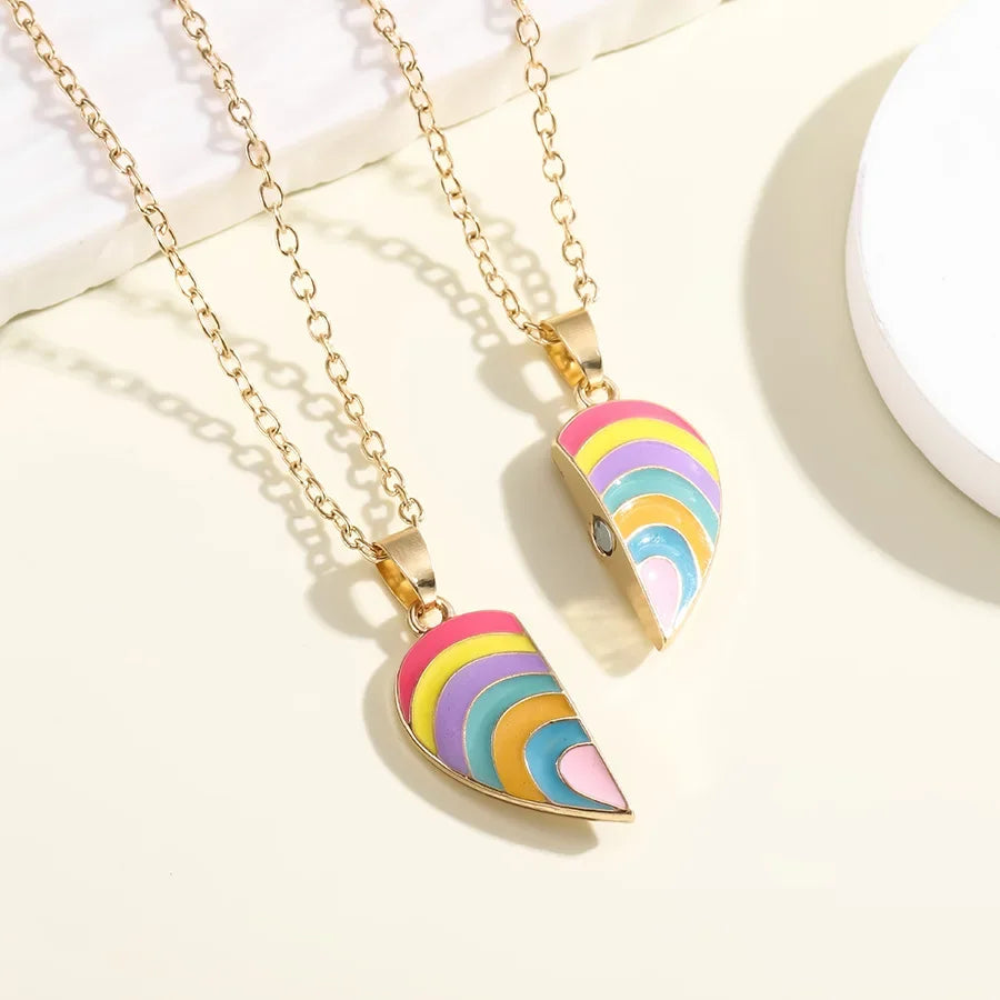 1set Rainbow Heart Necklace Pendant Creative Magnetic Splicing Necklace Pendant Couple Good Friend Friendship Necklace Vera Lux