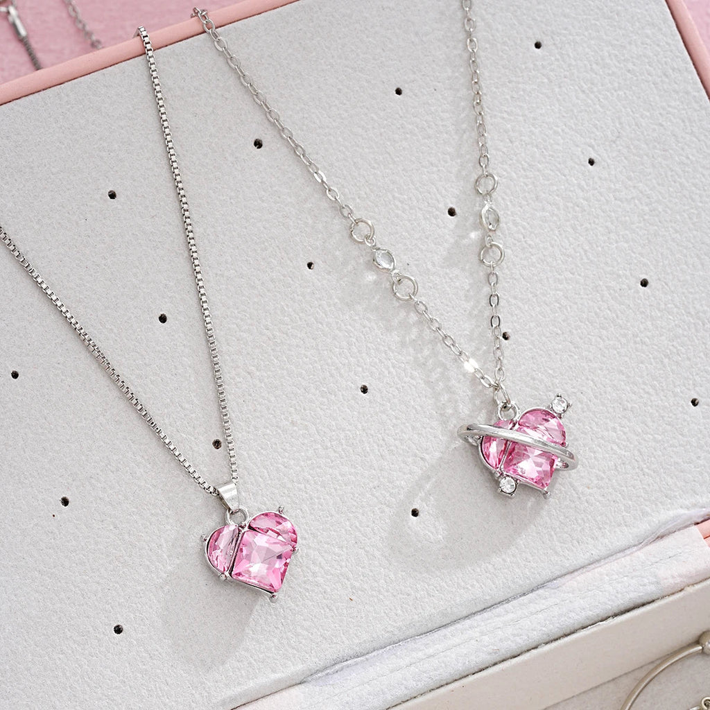 14 PCS Pink Craystal Heart Pendants Necklace Earrings Ring Bracelet Sets For Women Girl Fashion Jewelry Set Wedding Jewelry Gift Vera Lux