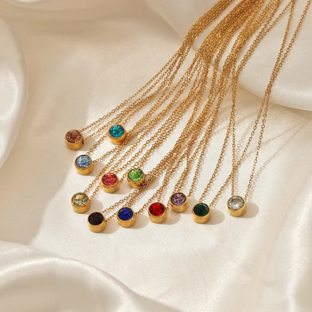 Classic Stainless Steel Necklace Women Designer Luxury Jewelry Gold Color Bride Statement 12 Birthstone Necklace Vera Lux
