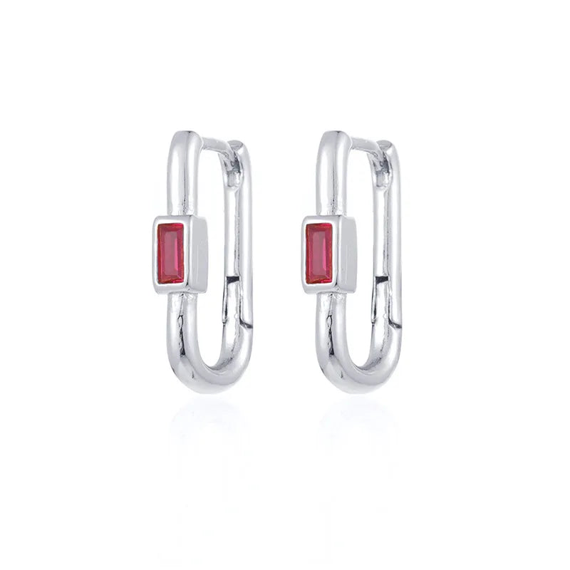1pair Women's Colorful Zircon Square Ear Clip Geometric U-shape Hoop Earrings Daily Party Pairing With Jewelry Vera Lux