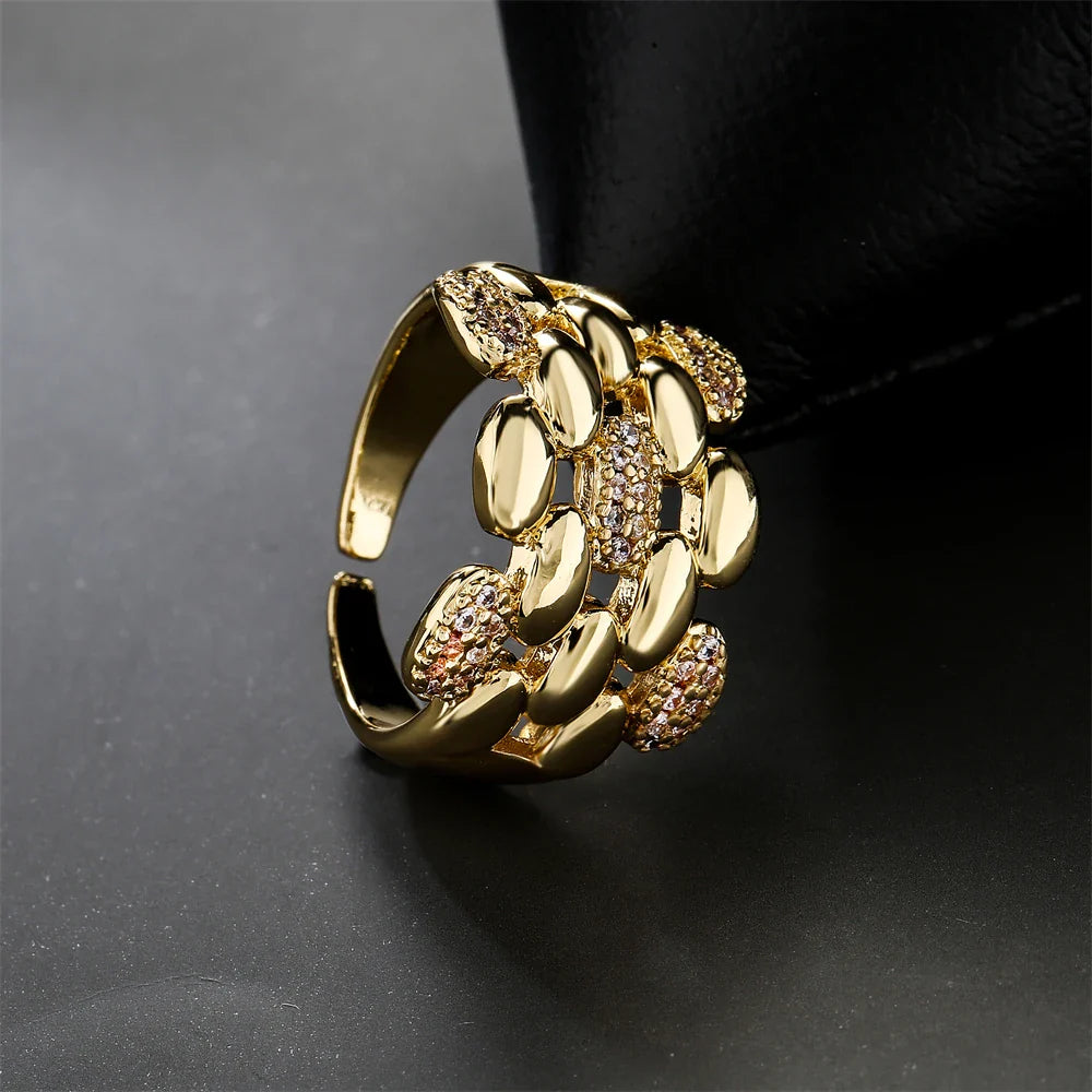 NEWBUY Trendy Gold Color Copper Geometric Jewelry Luxury AAA Cubic Zirconia Wedding Ring For Elegant Women Engagement Gift Vera Lux