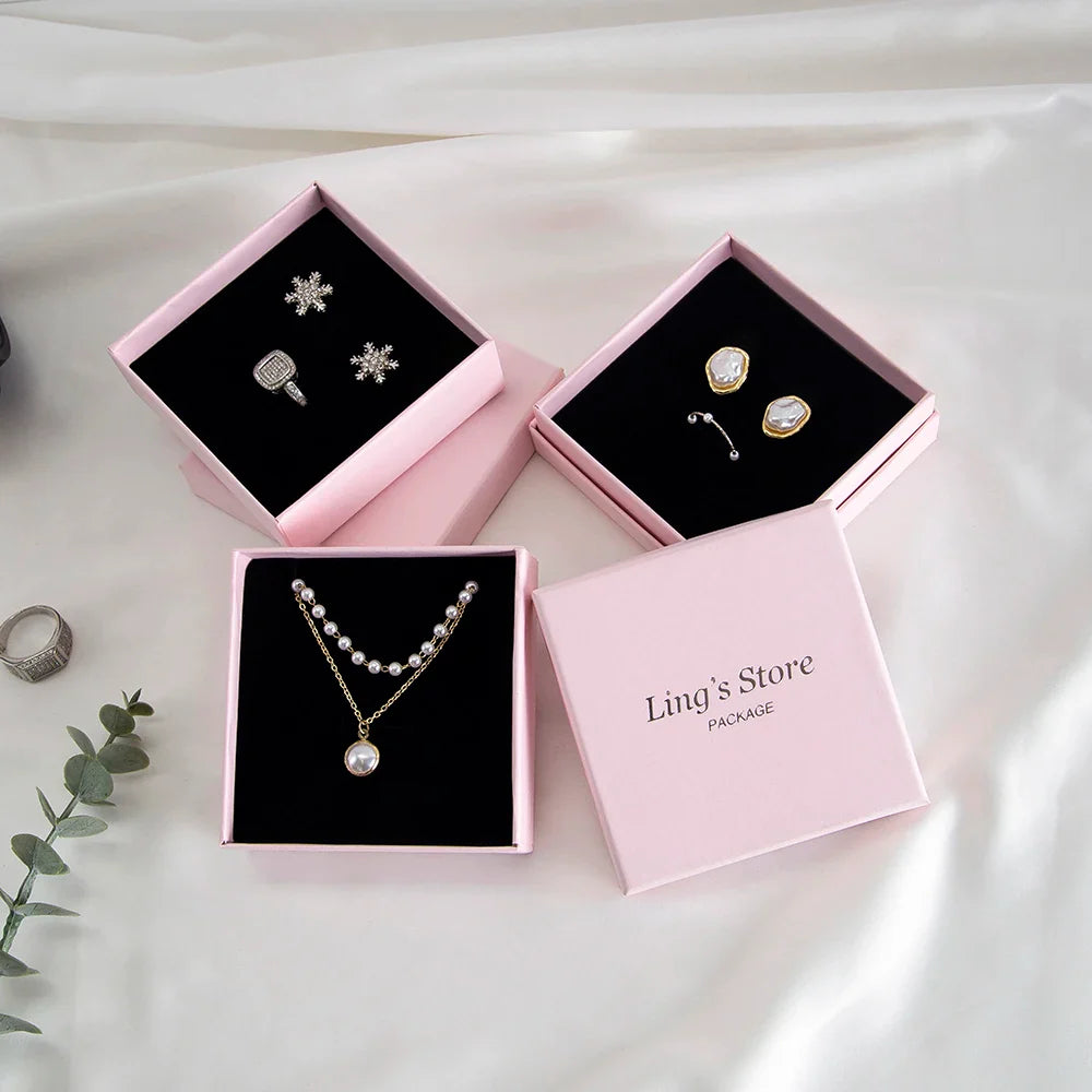 24Pcs Personalized Logo Jewelry Paper Gift Box Wedding Favors Ring Earring Necklace Pendant Bracelet Stud Bag Storage Packaging Vera Lux
