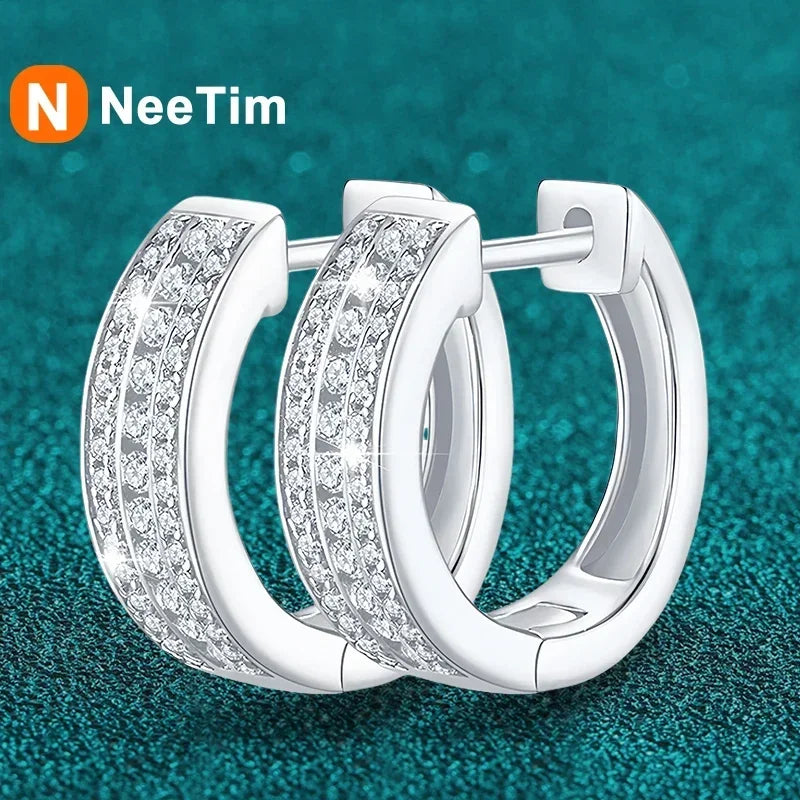 NeeTim Hoops s925 Sterling Silver Full Real Moissanite Earrings Women Sparkling Dimoand Earring Jewelry Gift Certificate Vera Lux