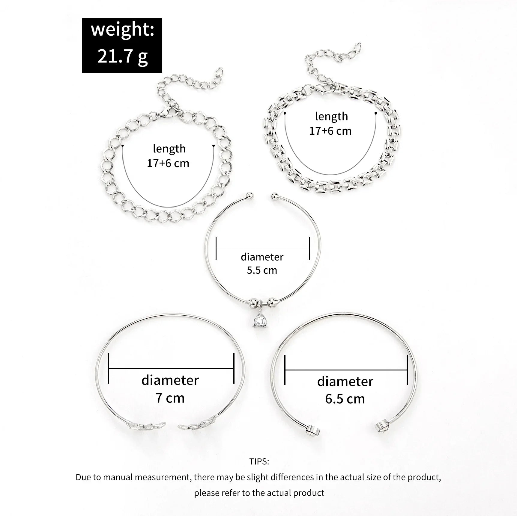 Bohemian Silver Color Geometric Link Chain Bracelet Set For Women Crystal Leaf Open Cuff Bangle Female Boho Jewelry Accessory Vera Lux