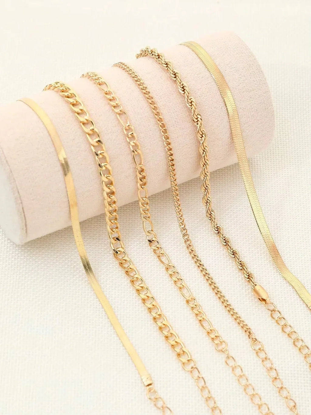 6pcs Fashion Punk Style Simple Cold Tone Chain Fashion Bracelet Set Suitable For Women's Daily Wear Vera Lux