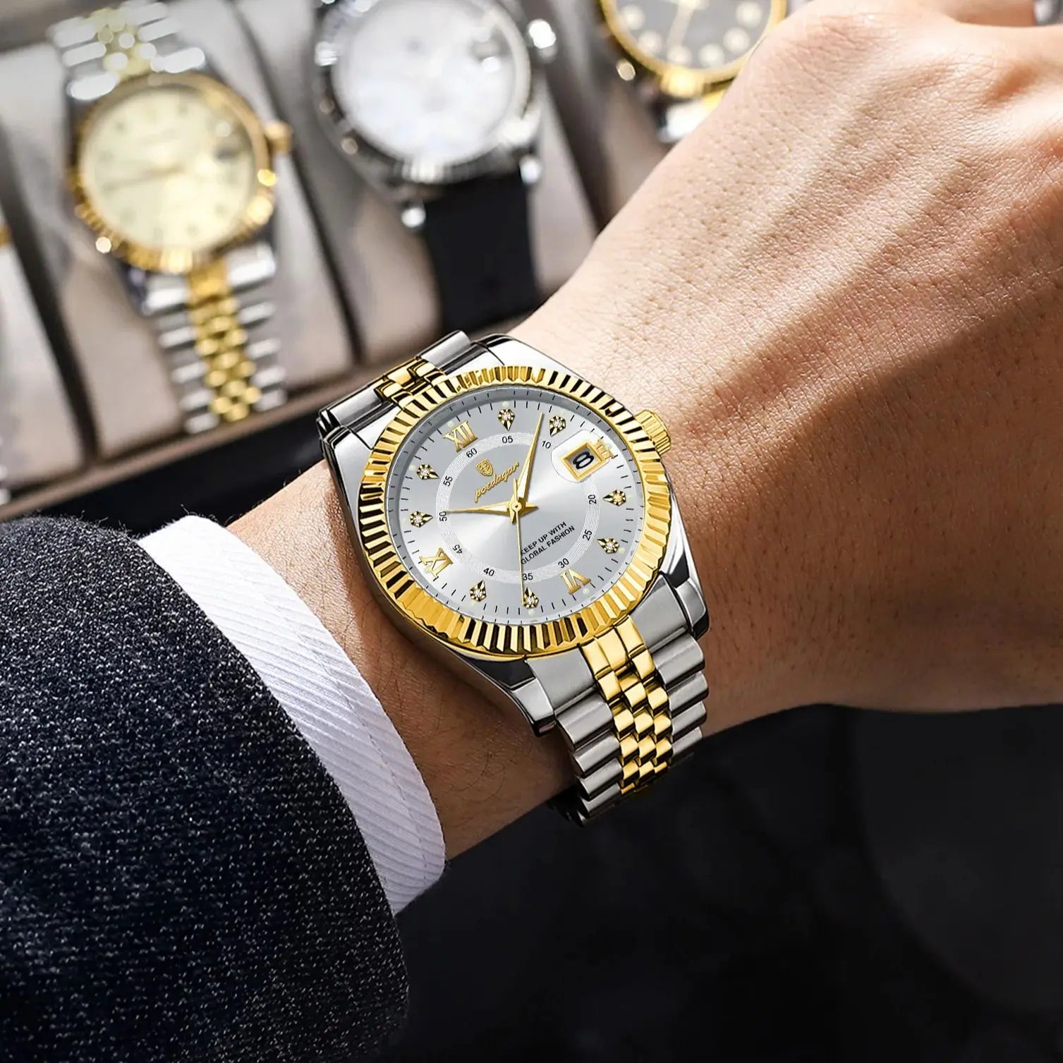 POEDAGAR Classic Luxury Men's Quartz Watches Stainless Steel Date Man Watch Waterproof Luminous Fashion Business Male Wristwatch Vera Lux