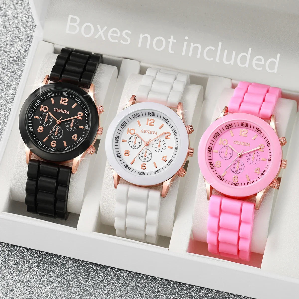 3/6PCS Women's Watches Casual Silicone Band Analog Quartz Watch Heart Pearls Jewelry Set(Without Box) Vera Lux