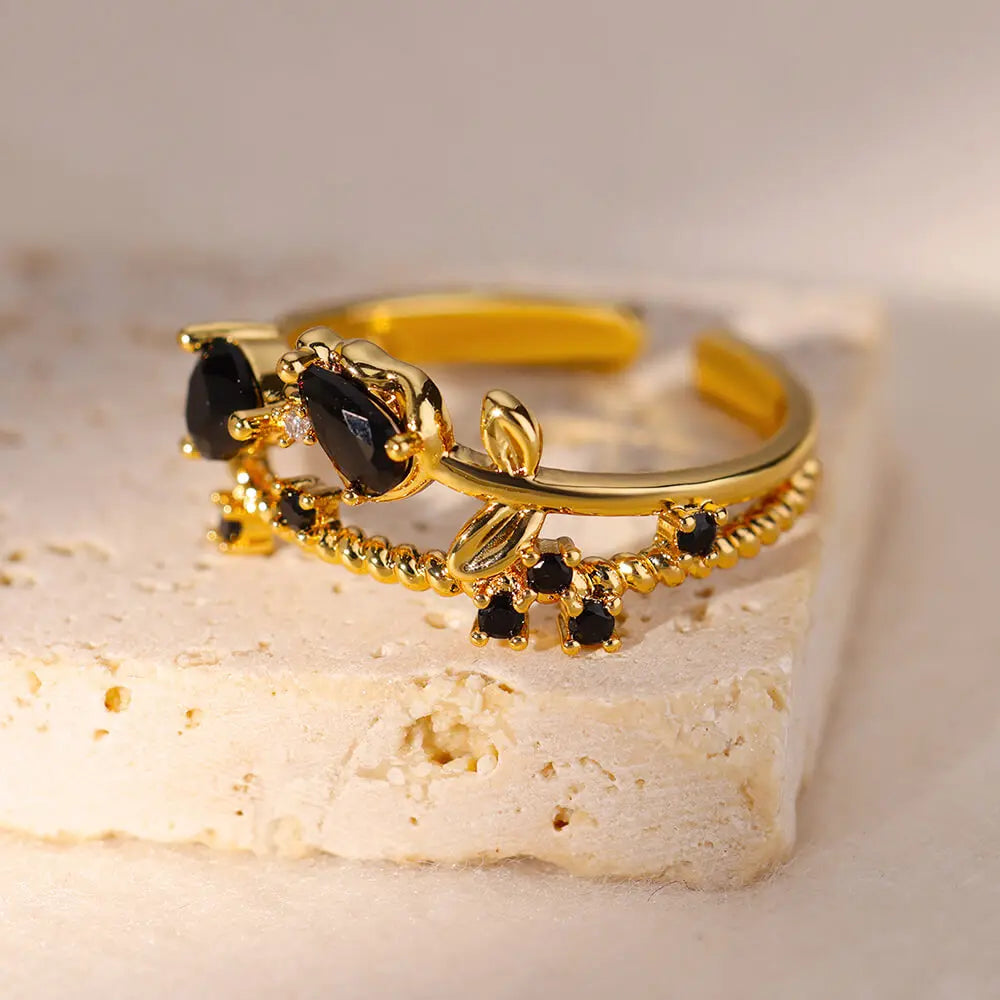 Gold Color Stainless Steel Ring for Women Colorful Cubic Zircon Heart Opening Adjustable Ring Fashion Jewelry Wedding Gift Vera Lux
