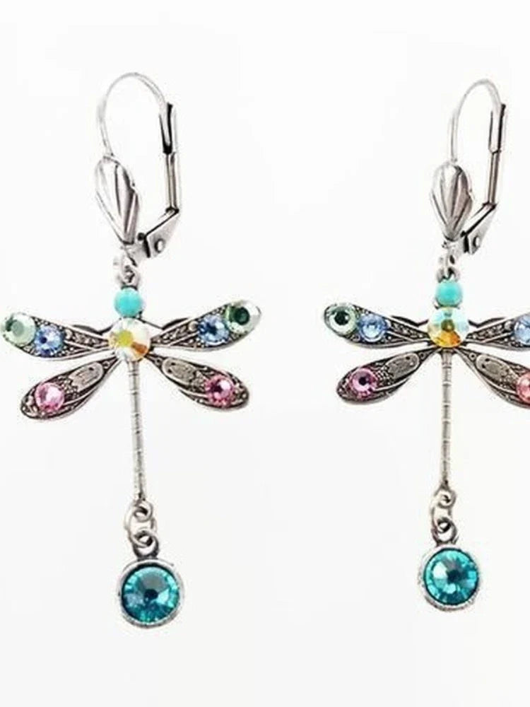 Elegant Personalized Carved Dragonfly Earrings Seven colored gems Hook Drop Earrings Wedding Engagement Earrings for women Vera Lux