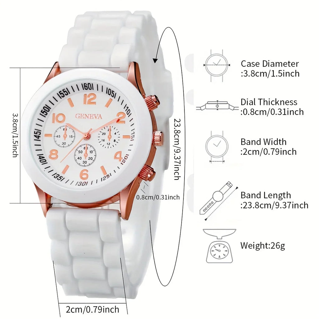 3/6PCS Women's Watches Casual Silicone Band Analog Quartz Watch Heart Pearls Jewelry Set(Without Box) Vera Lux