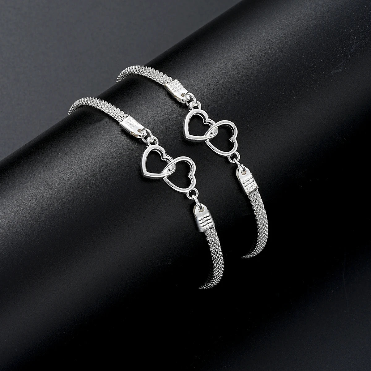 2 Pcs Set Love Heart Couple Bracelets for Women Men Silver Color Double Layer Matching Chain Bracelet Lover Jewelry Gift Vera Lux
