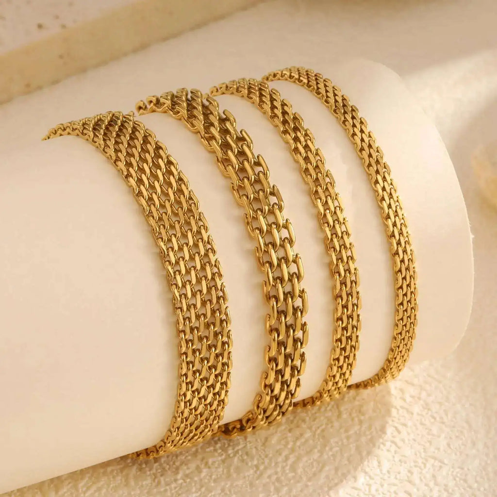 Mesh Link Chain Stainless Steel Bracelet for Women, 3mm/4mm/6mm Gold Plated Italian Chain Wristband Gift Jewelry, Non Tarnis Vera Lux