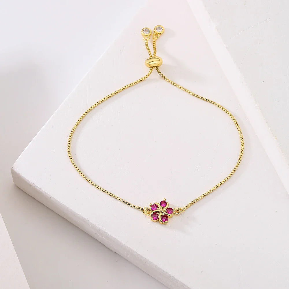 NEWBUY Fashion Gold Color Colourful CZ Zircon Flower Charm Bracelets For Women Party Jewelry Accessories Vera Lux