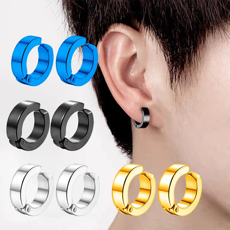 2 Pcs Classic Korean Punk Stainless Steel Ear Clip Earrings for Men Women Black No Pierced Fake Ear Circle New Pop Jewelry Vera Lux