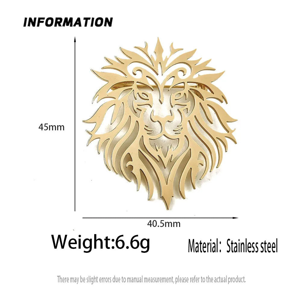 Creative punk style hollow crown lion stainless steel gold-plated 18K brooch, black suit accessories, wedding matching set Vera Lux