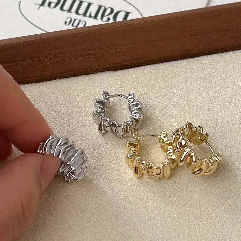 Personality Irregular Wavy Pleated Hoop Earrings for Women New Charm Gold Color Stainless Steel Dangle Jewelry Accessories Gift Vera Lux