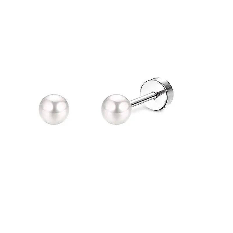 2PCS/Set Stainless Steel Heart Moon Earbone Stud Screw Ball Stud Earrings for Women Fashion Ear Tragus Cartilage Body Piercing Vera Lux