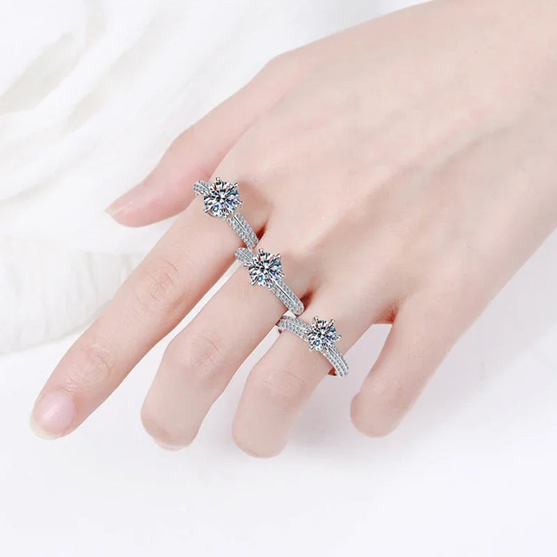 NeeTim 5 Carat Moissanite Wedding Rings For Women 925 Sterling Silver Eternity with White Gold Plated Band Engagement Jewelry Vera Lux