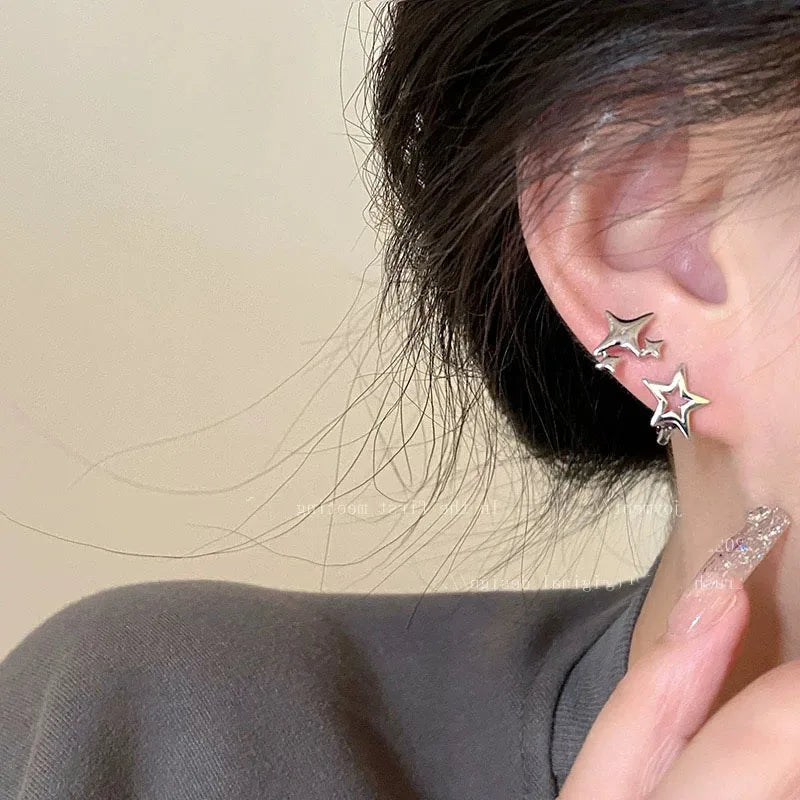 Y2K Style Hollow Pentagonal Stud Earrings for Women Personalize Star Asterism Round Ear Buckle Metal Accessories Fashion Jewelry Vera Lux